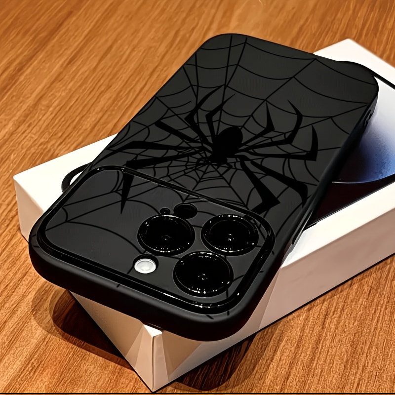 TEMU Phone Case: Fashionable Black Spider Web And Spider Silhouette Halloween Phone Case Suitable For Iphone 18 17 15 16 14 11 12 13 Pro Xs Max