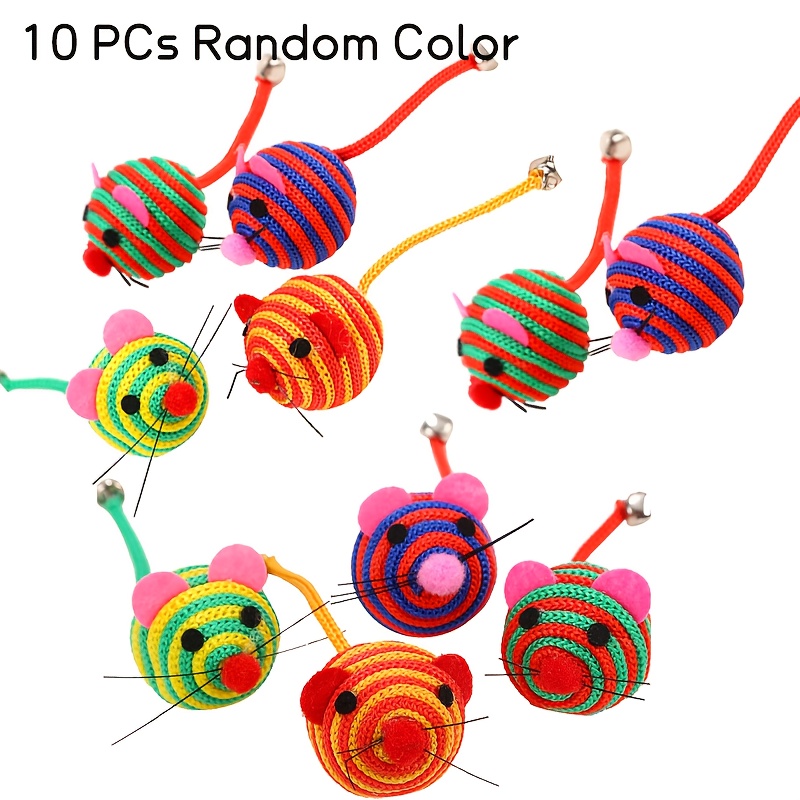 5/10pcs Random Nylon Mouse Toys Interactive Cat Toy Funny Cat Teasing Toy Durable Kitten Self-playing Animal Toys, Without Battery