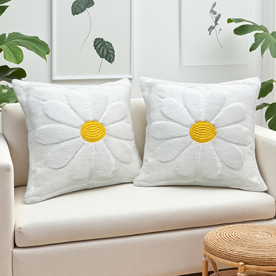 E-shop 2er-Set Plüschweicher Gänseblümchen-Kissenbezug, 18x18 Zoll, aus leichtem Luxus-Plüsch, weichem bequemem Material, dekoriert mit