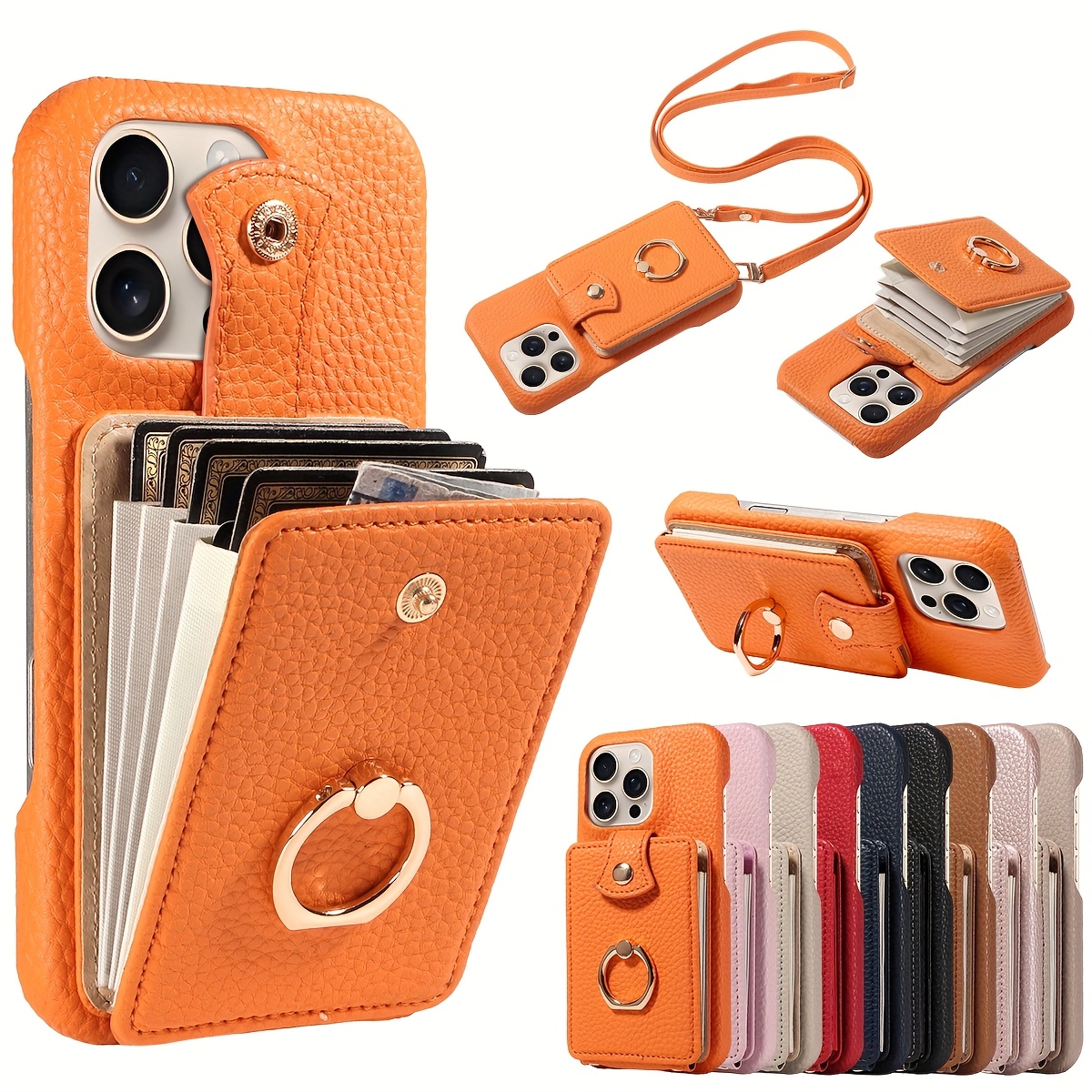 phone case synthetic leather accordion flip cover case ring - Temu