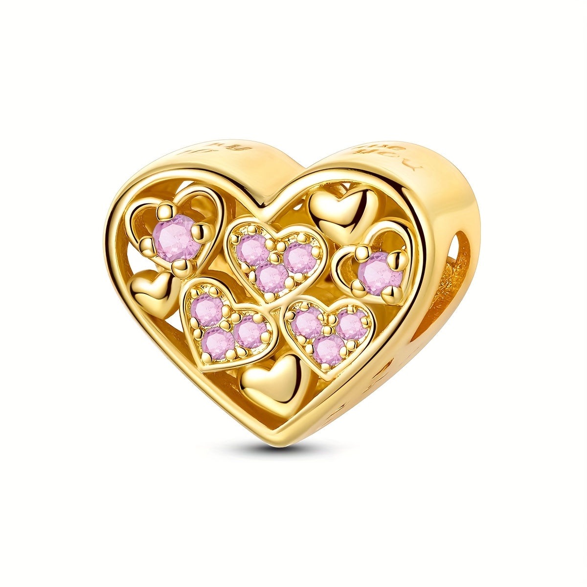 Image of Heart-shaped Pink Zirconia Bead For Charm Bracelets And Necklaces, Perfect For , Weddings, And Gift Additions