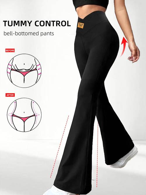 item picture womens high waisted flared pants with belly button control tummy management leggings non see through stretchy pants for workouts casual formal outfits fit