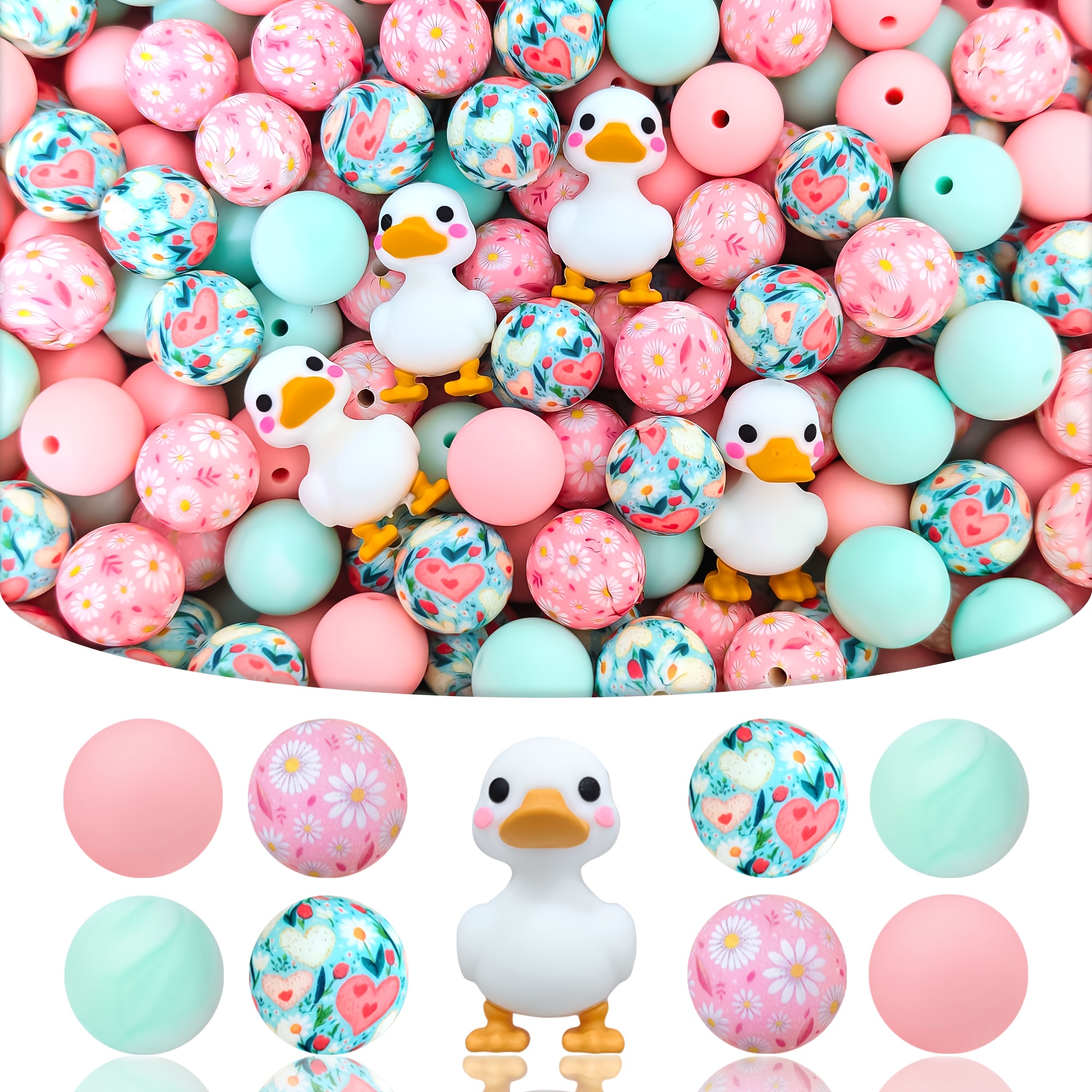 TEMU 27pcs 3d Animal Silicone Bead Loose Bead Set, Duck Bead, 15mm Sunflower Pattern Silicone Bead Wholesale, Pen Beads, Spring/summer/autumn/winter