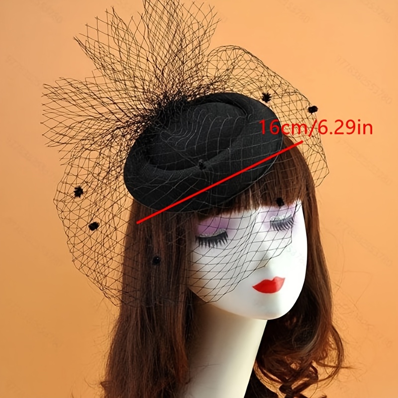 chic black lace veil fascinator vintage inspired bridal hat  display picture 3