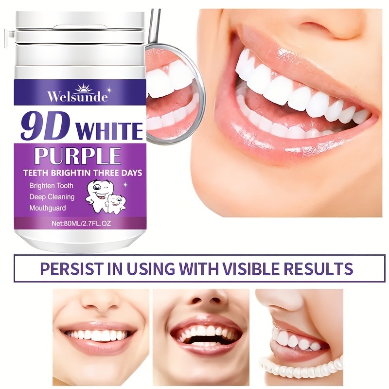 Welsunde 9D White Purple Tooth Powder - Deep Cleaning, Mint Flavor Probiotics, Refreshing Breath, Brighter Teeth Every Day, Home & Travel Use, Travel Tooth Care | Mint Flavor Powder | Deep Cleaning Powder