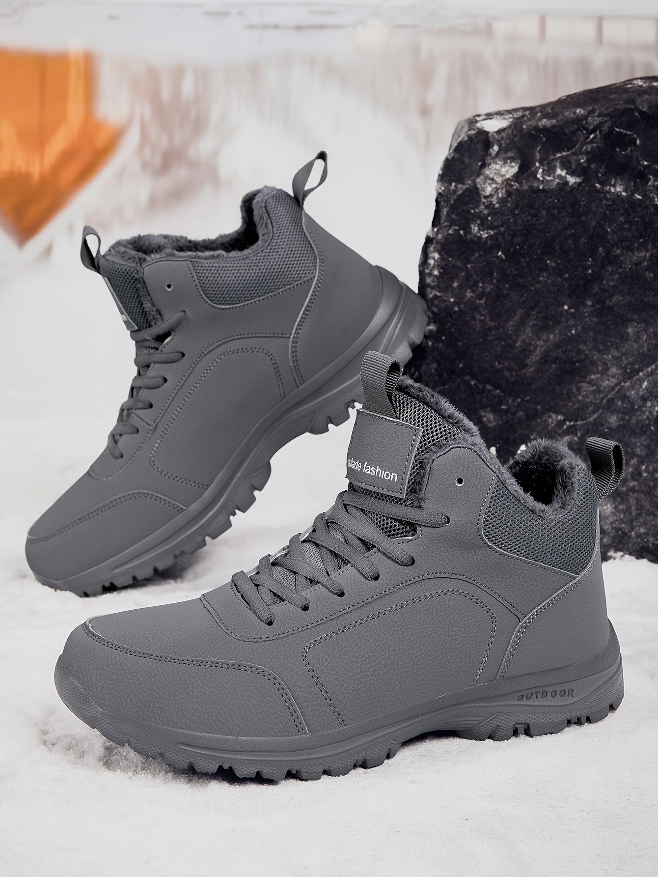 mens snow sports shoes lightweight and flexible sole plush lining winter outdoor   top warm snow boots outdoor sports and hiking boots Product details 3