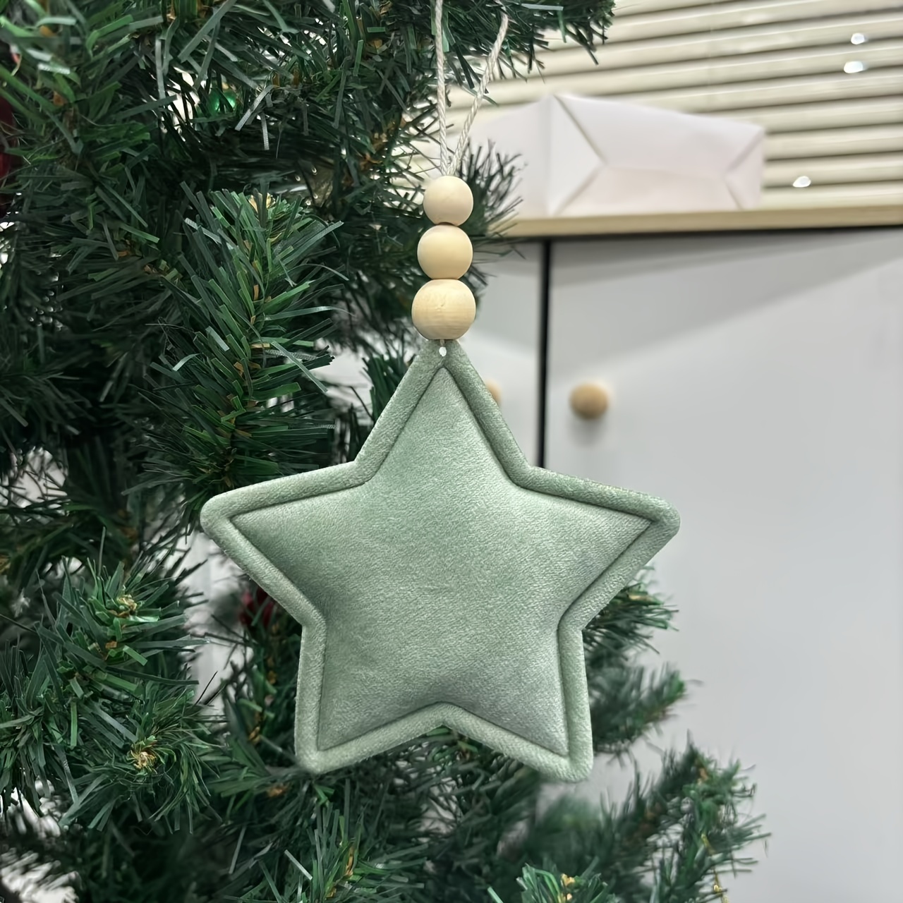 Image of Velvet Five-pointed Star Christmas Decoration With Original Beads, Ornaments For The Christmas Tree, Room Decor, Festive Decorations