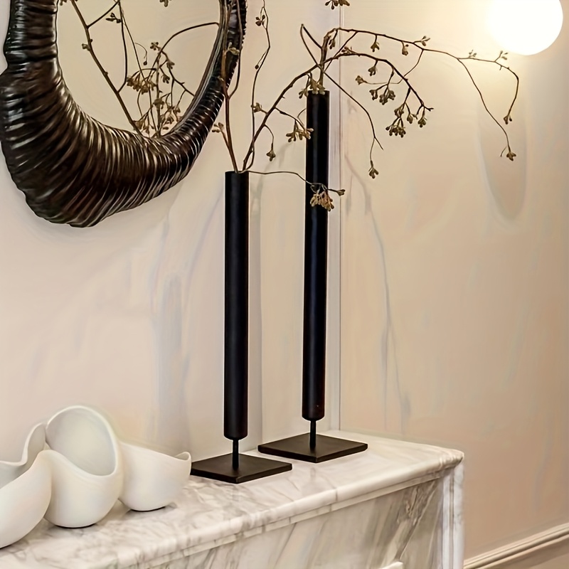 Image of Two-piece - Iron Display Stand, Chinese Zen Living Room Decor, Minimalist Modern Vase, Light Luxury Flower Arrangement Base, High-end Niche Living Room Entryway Tabletop Vase, Iron Flower Holder
