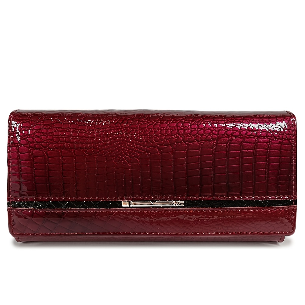 Image of Classic Genuine Leather Women's Wallet, Long Bi-fold Design With Snap Closure, Multi-card Slots, Large Capacity, Edge Paint, Leather Lining, Dry - Fashionable Solid Color