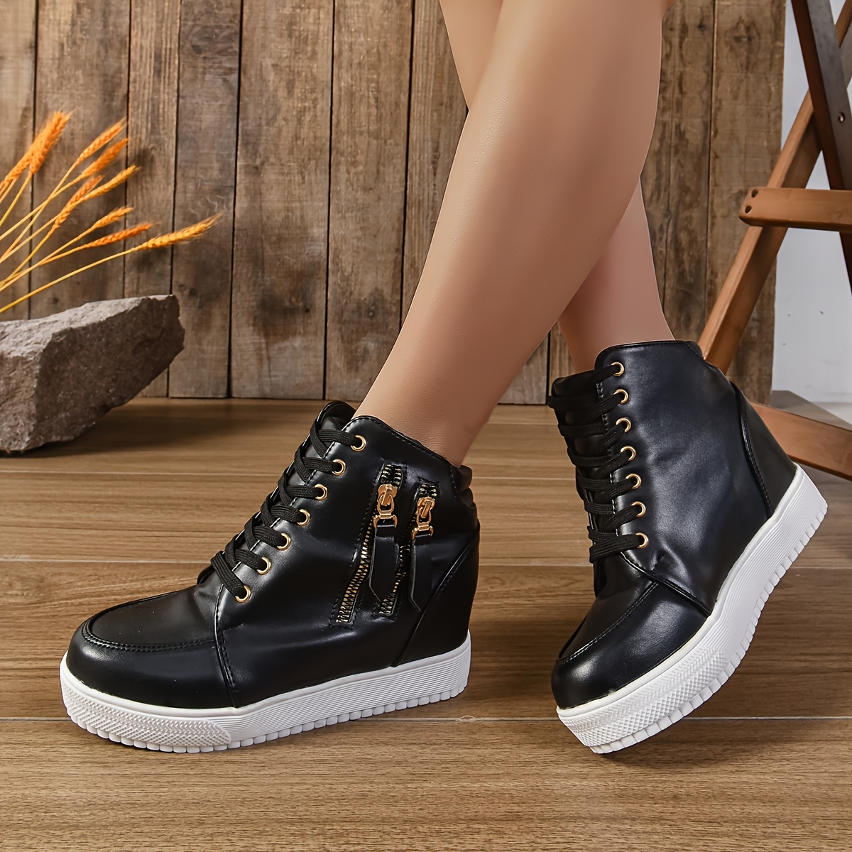 womens chunky platform wedge heel ankle boots lace closure Temu