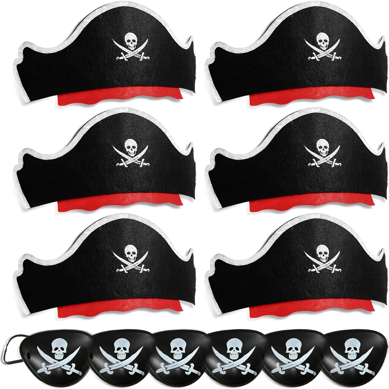 Image of 12pcs Pirate Hat Eye Mask Set For Women Men 6 Pirates Hats With 6 Eye Patches Classic Costume Cap Additions For Pirate Party Cosplay Halloween Masquerade