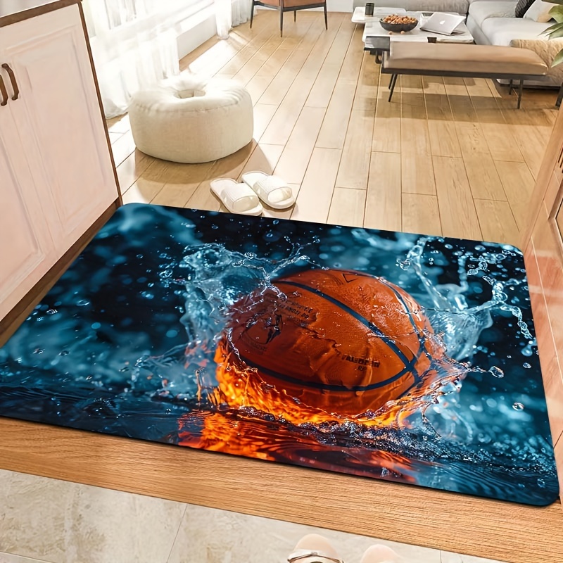 

Basketball-themed Area Rug - Machine Washable, Non-slip Pvc Backing, Living Room, Bedroom, Kitchen, And Entryway Decor