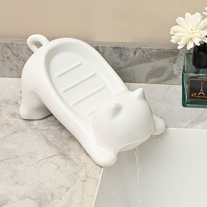 Adorable Cat-Shaped Soap Dish - Non-Accumulating Drainage Design, Durable Plastic Bathroom Soap Holder with Ventilation Holes, Lightweight & Portable for Shower, Bathtub, or Vanity Decor, Effective Water Drainage, Home Decor, Stylish Organizer, Sturdy Construction, Shower Organizer, Pet Lovers
