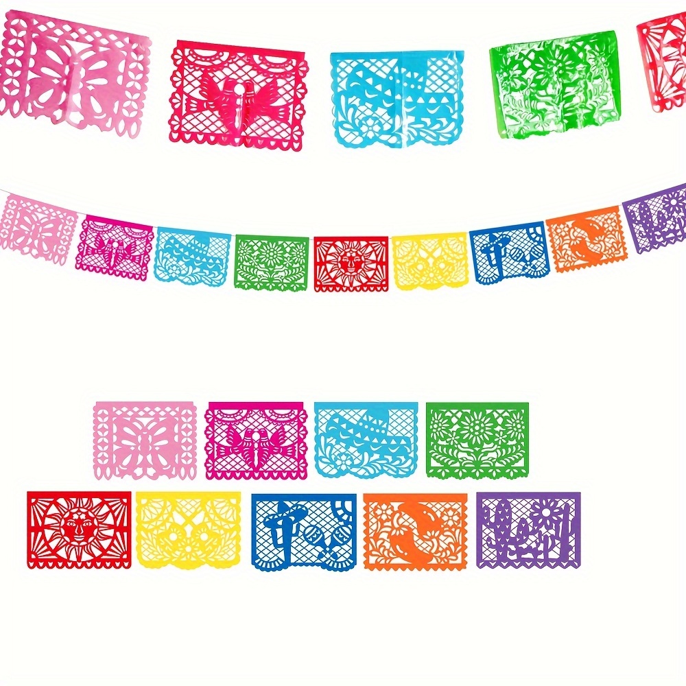 Image of Colorful Papel Picado Banner For Mexican Celebrations, 18 Feet Long, Made Of Plastic, Perfect For De Mayo And Decorations, Ideal For Parties And Supplies