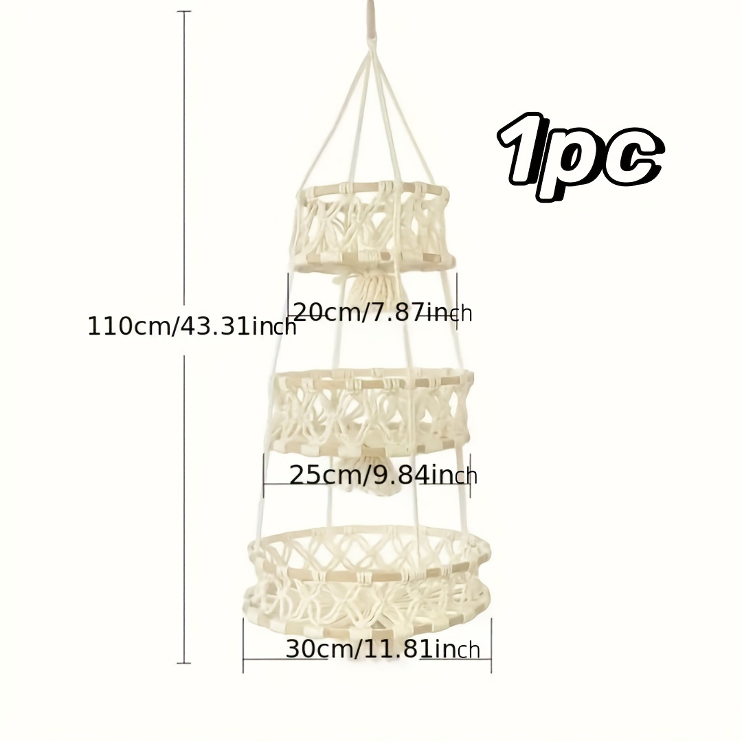 Image of 1pc Hand-woven Rope Storage Basket, Kitchen Vegetable And Fruit Wall Hanging Basket, Nordic Style Gardening Plant Hanging Basket(one -floor Or 3 -floors).non Food Contact