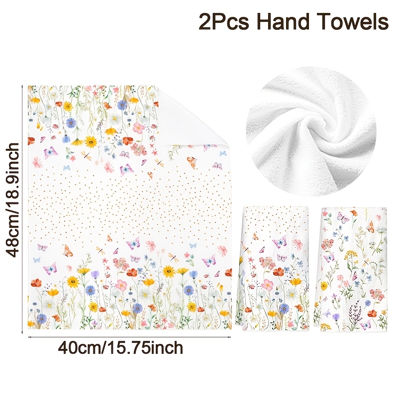 E-shop 2 Stück Frühlingsblumen-Küchentücher, 40x48 cm Gänseblümchen, Lavendel & Schmetterlingsdesign Geschirrtücher, Landhausstil Weiche Saugfähige