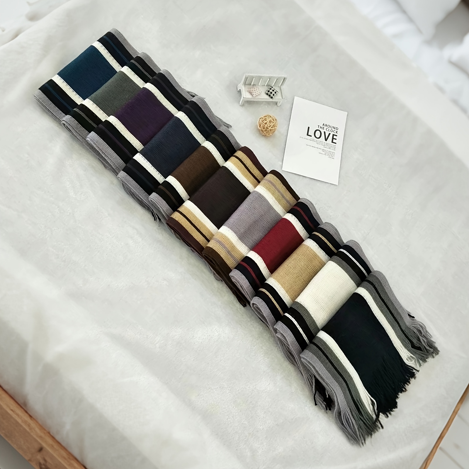 1pc Men'S Casual Style Striped Color Block Warm Acrylic Scarf with Tassel Detail - Knitted Fashion Accessory for Outdoor Trend details 2