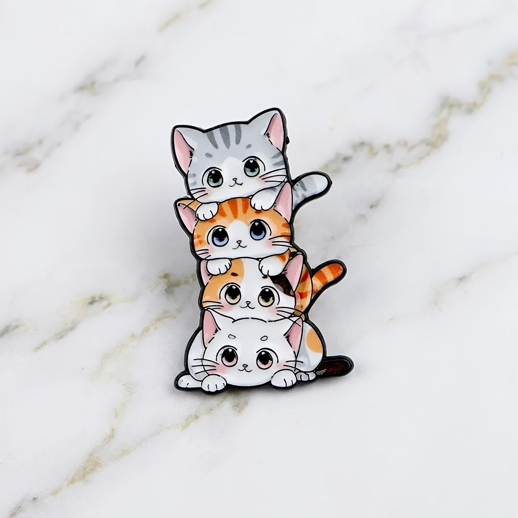 TEMU Broche Chat Style Cartoon, Multiples Badges Chatons, Accessoires pour Animaux de Compagnie, Style Guérison, Plafond ! Broche Chats Empilés,