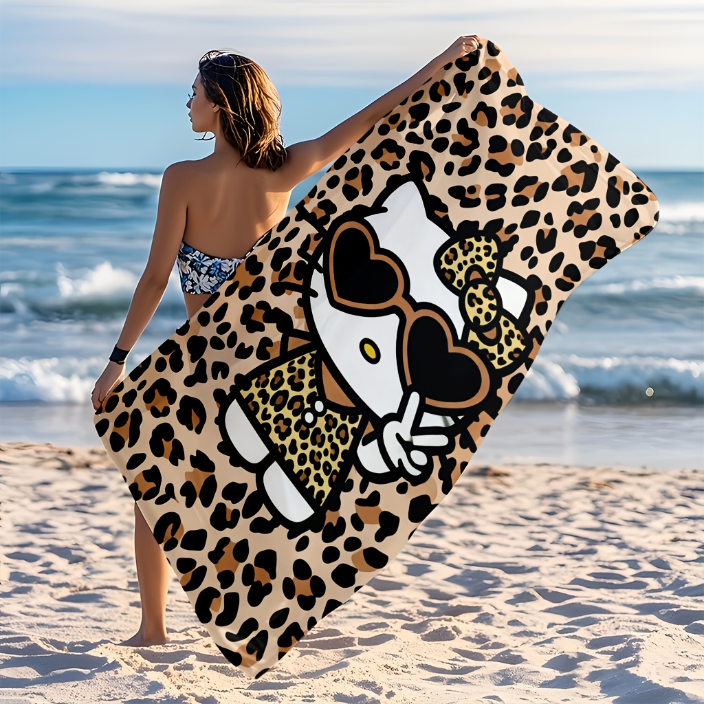 Image of 1pc Leopard Print Beach Towel Suitable For Pool, Sand-free Quick-dry Microfiber With Cute Leopard, Lightweight Portable Towel For Travel, & Pool Use, Suitable For Beach, Camping, For And For -the-