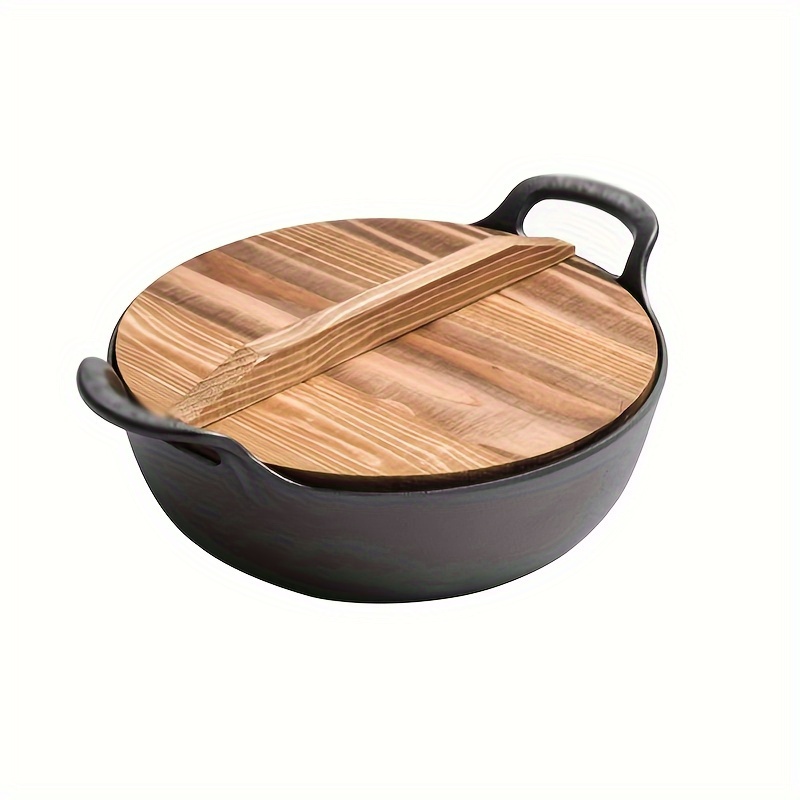 versatile cast   with wooden lid   frying sauteing     accessory for home cooks details 1