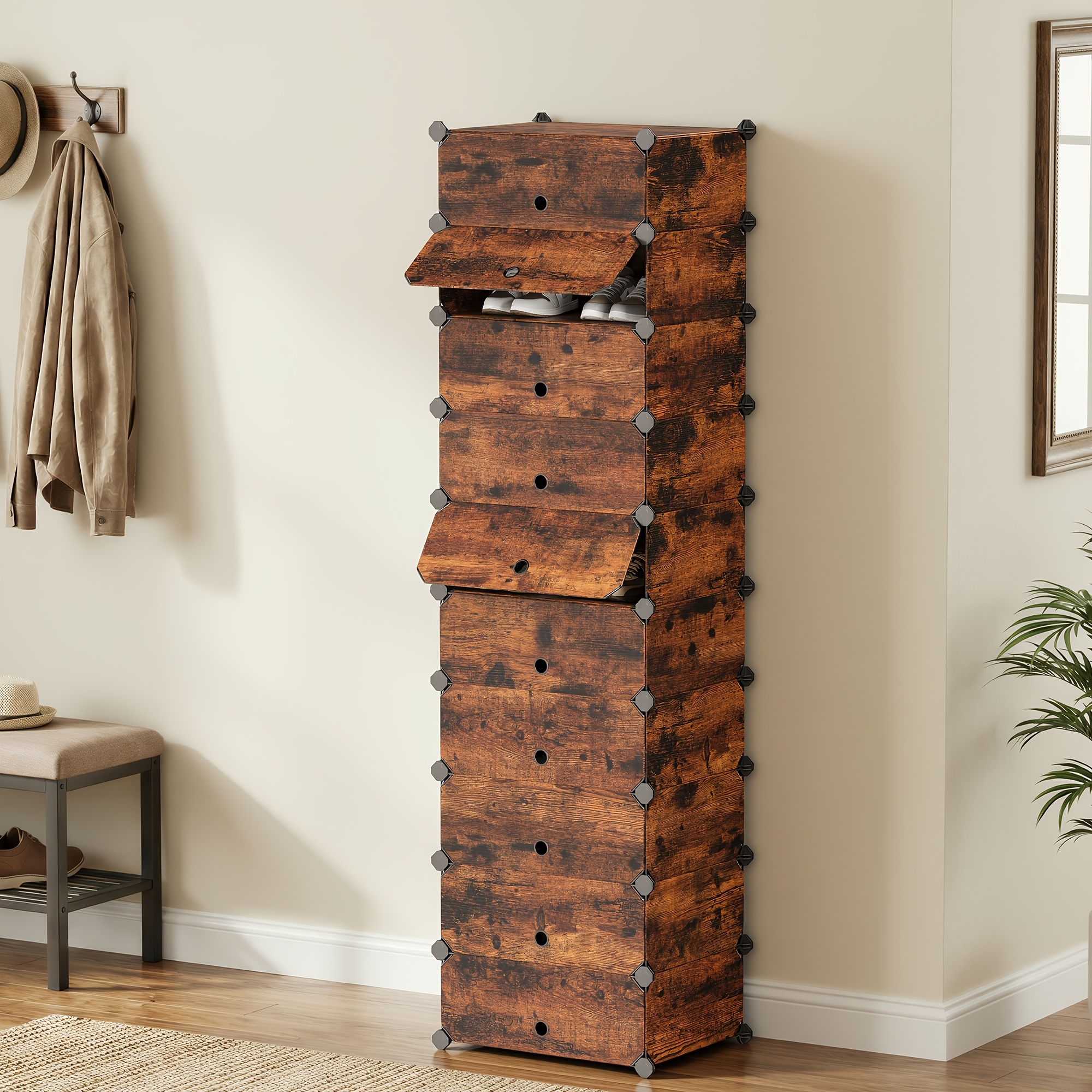 TEMU Meuble à chaussures avec 10 compartiments, étagère