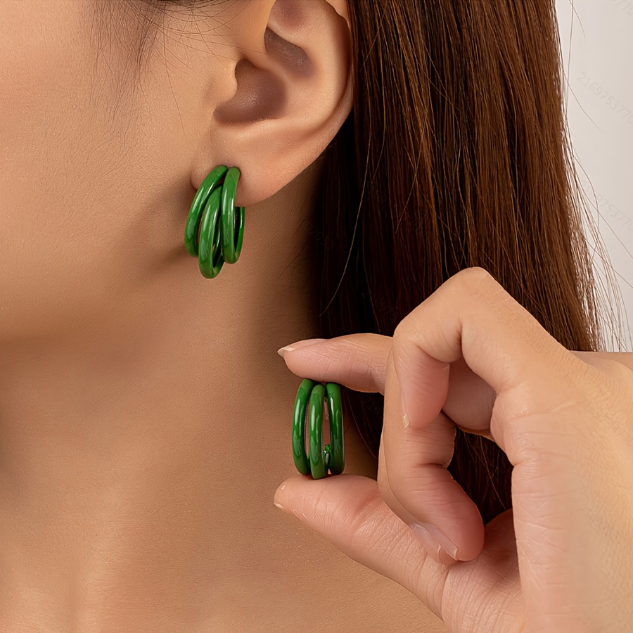 TEMU 2pcs Elegant Minimalist Geometric 3-wire Integrated Women's Earrings, Durable Additions Suitable For Parties, Festivals, Christmas, New Year,