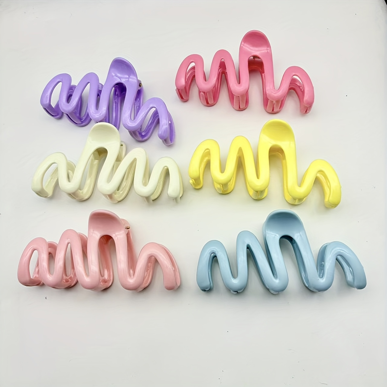 6-pack Cute Wavy Claw Clips For Women, -of-head Hair Claws, Shark Clips