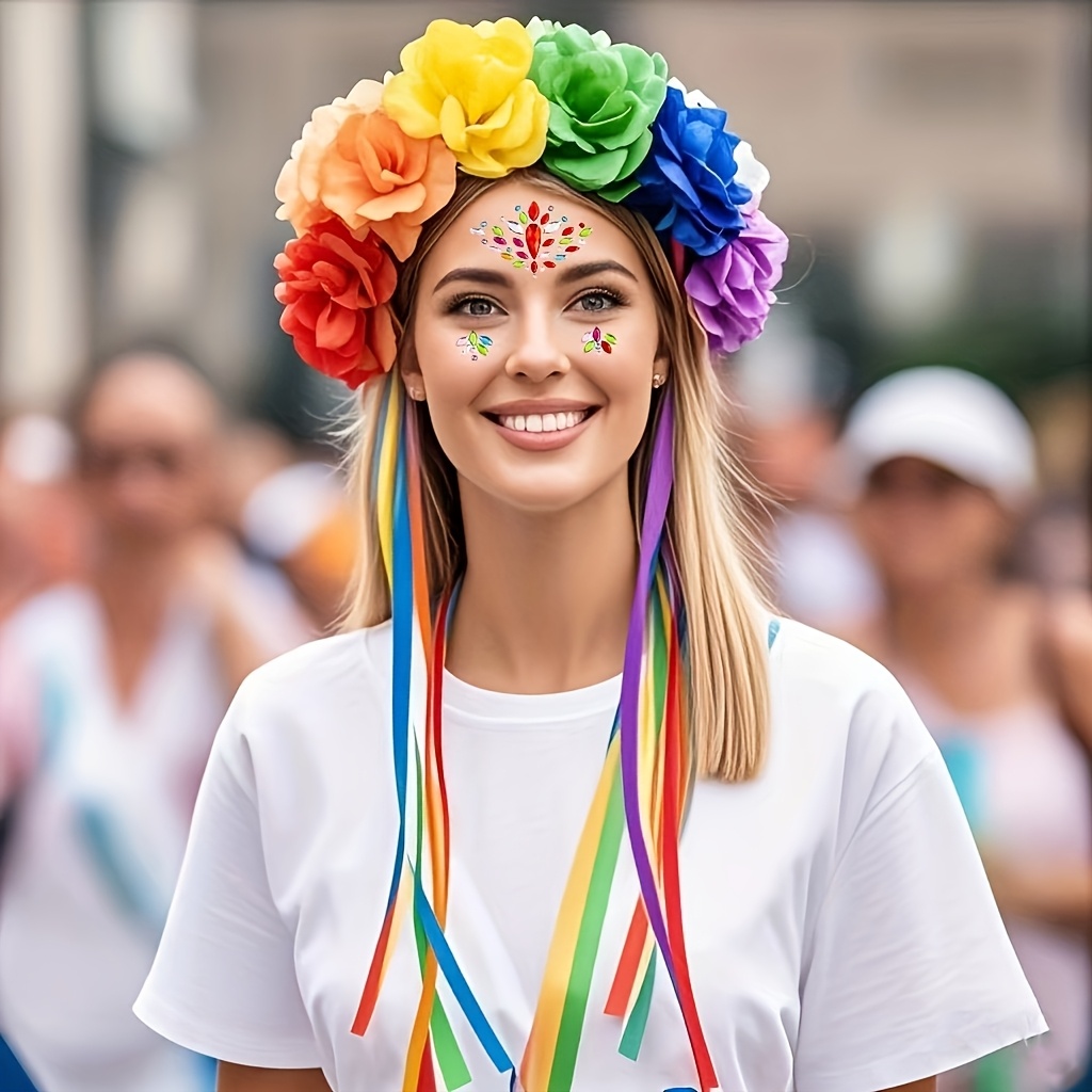 Rainbow Rose Flower Tassel Headband Dress-Up Set