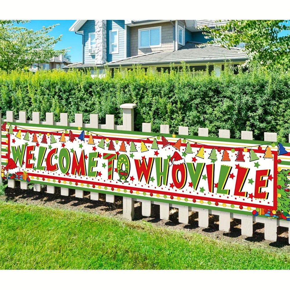 

Whoville Christmas Welcome Banner: Festive Outdoor Decor For Your Home - Lightweight, Non-fading, And Reusable