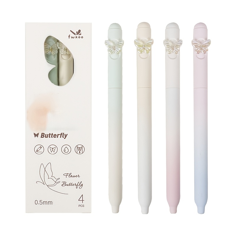 4pcs Set High-value Rotating Twist Gel Pen Gradient Color Pen Holder Stationery Pen Black Ink Cartridge Signature Pen Quick-drying Writing Pen