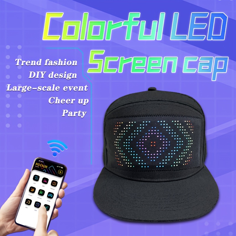 

16x32 Pixel Full Color Light Emitting Display Hat, Diy Animation, Text, With App Control, Holiday Party Decoration Hat-black