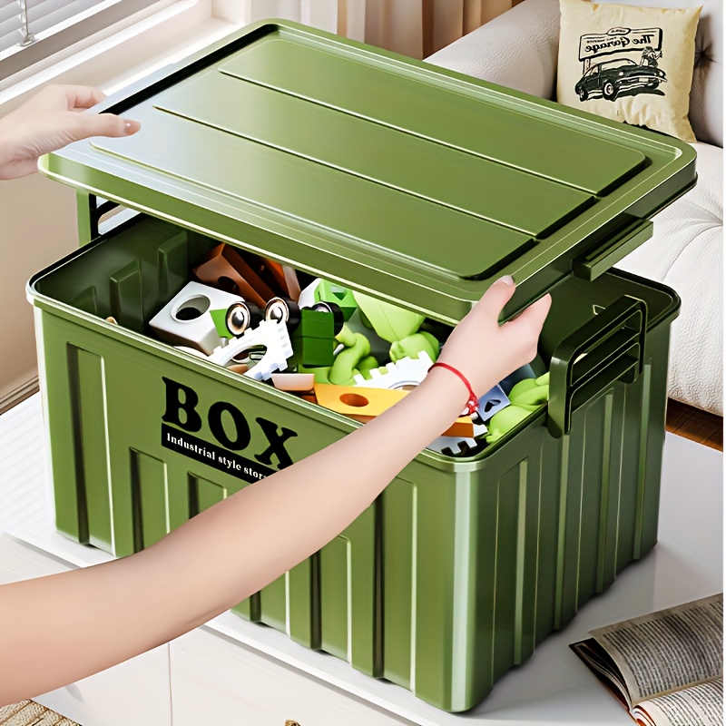 container industrial style storage file boxes for bedroom wardrobe, study and studio organization, outdoor camping, car trunk   organizer with handle and lid, dustproof & moisture-resistant, under-bed storage 0