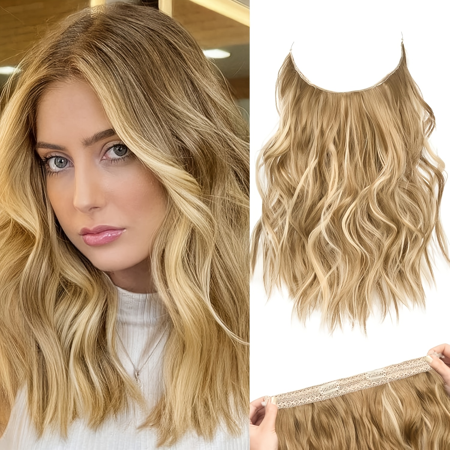 TEMU Extensions de cheveux invisibles avec tissu en dentelle plus fin et plus , extension de cheveux synthétiques à clip de 12 pouces, courtes et