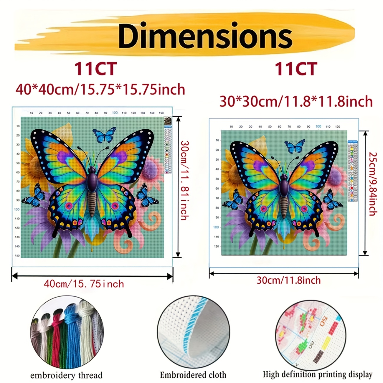 Cross Stitch Kit, Colorful Butterflies and Flowers Pattern