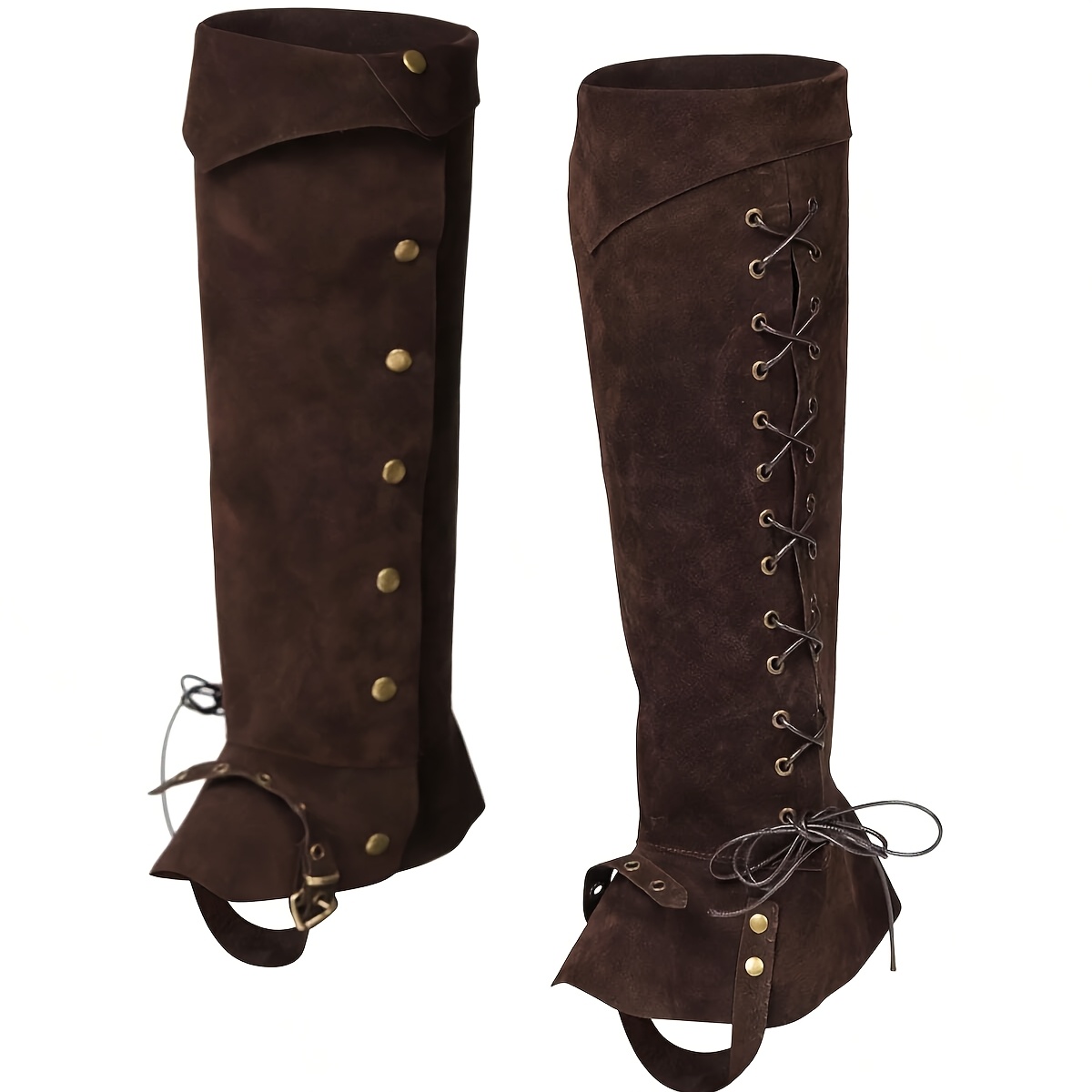 Medieval Pirate Boot Covers with Studs Lace-Up Adjustable Halloween Costume Faux Leather Pirate Boots - Over The Shoe Black Costume Bo  main image 2