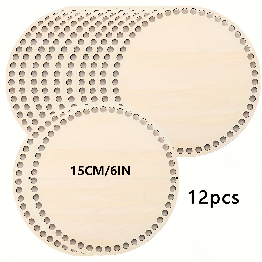 Image of 6/12pcs Wooden Bottom Crochet Knitting Basket Bases, Pre-drilled Circular Weaving Basket Bottoms, For Crafts And Handmade Storage Baskets