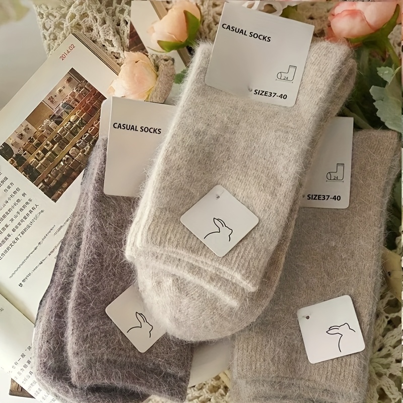 Image of 3 Pairs Of Autumn And Winter Style Thickened Plus Velvet Warm Large Size Women's Wool Socks Mid-tube Socks Warm Socks- Snow Socks