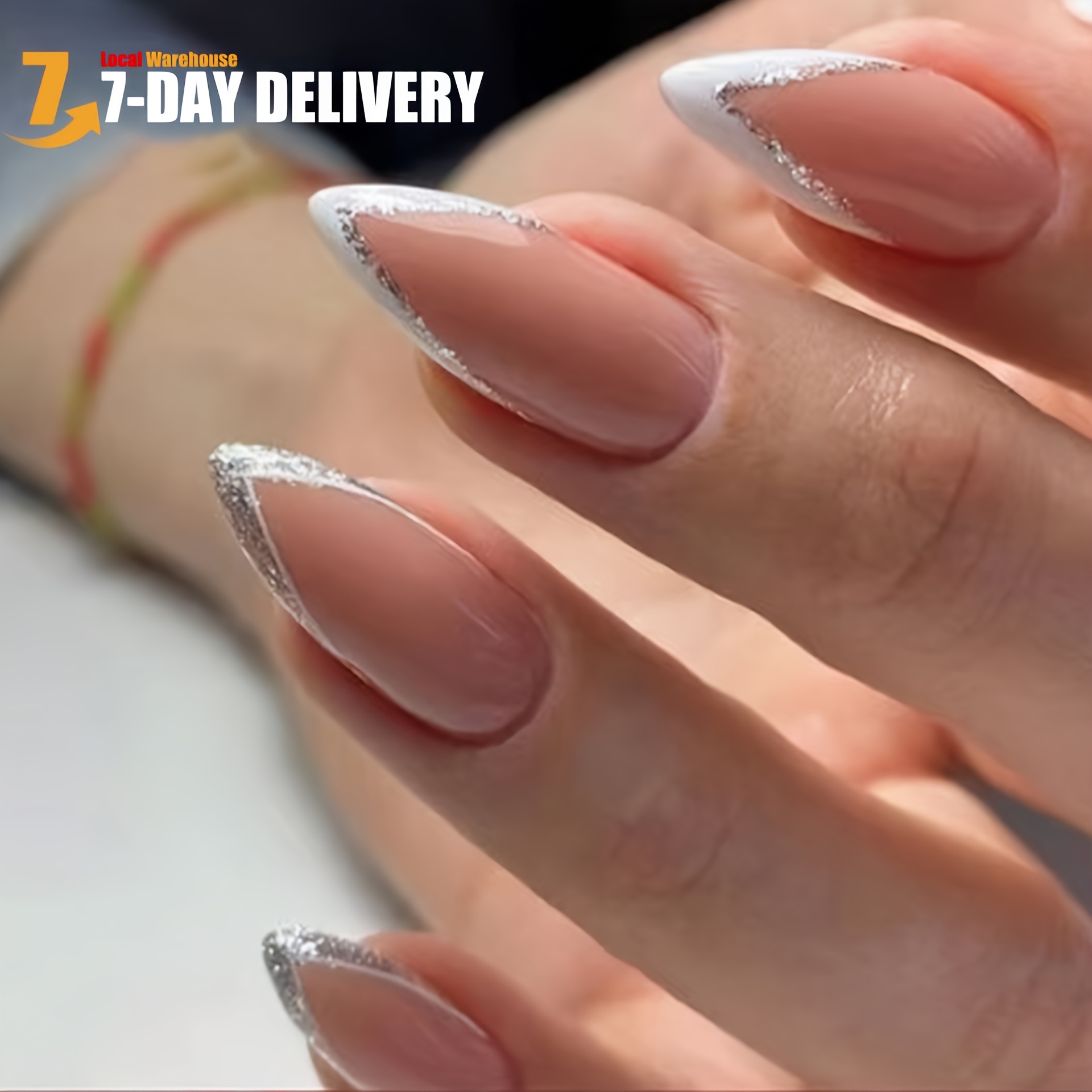 

Silvery French Wear Nail Art Finished False Nail Manicure Stickers Removable Nail Tips-valentine's Day Gift