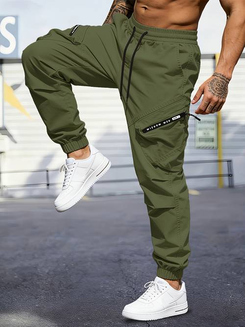 mens outdoor cargo work pants with large zippered pockets adjustable drawstring waist suitable for lightweight and breathable casual pants ideal for outdoor sports casual daily wear