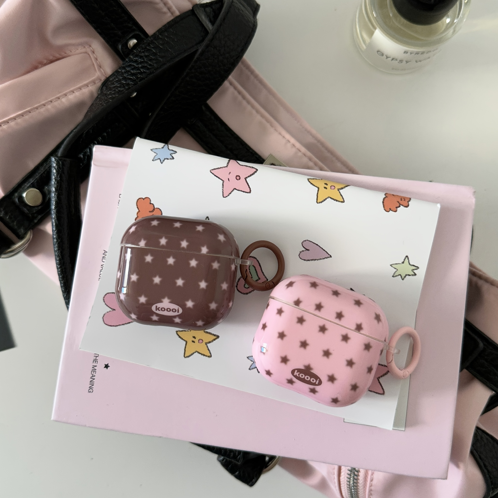 TEMU Pink -pointed Star + Ring Earphone Case, Compatible With Case / / / Airpods 4 Case / Airpods 3 Case / Case / Stylish Women's Earphone Case /