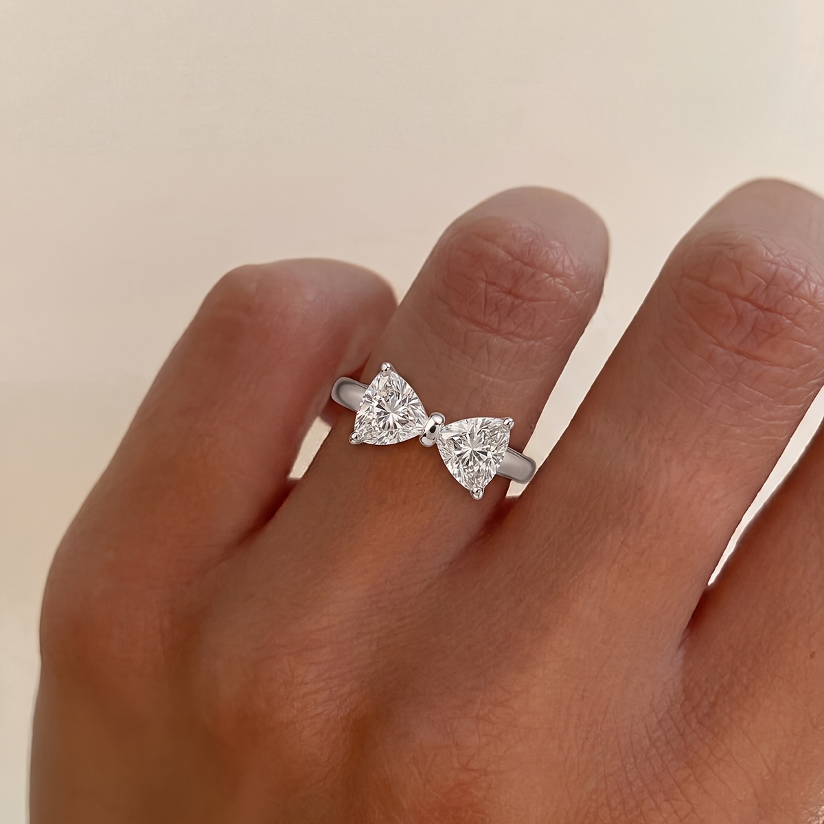 Women's Noble Luxury Triangle Bow Promise Engagement Ring