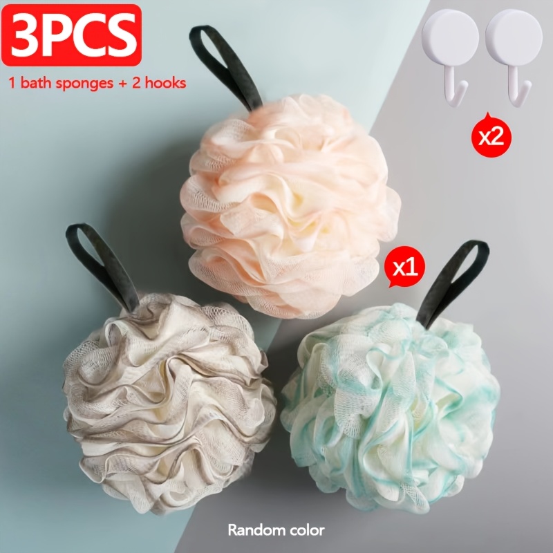 TEMU Set da 3 pezzi (1 spugna da bagno grande e 2 ganci senza trapano) Grande spugna da bagno colorata sfumata a forma , schiuma non dispersiva, con