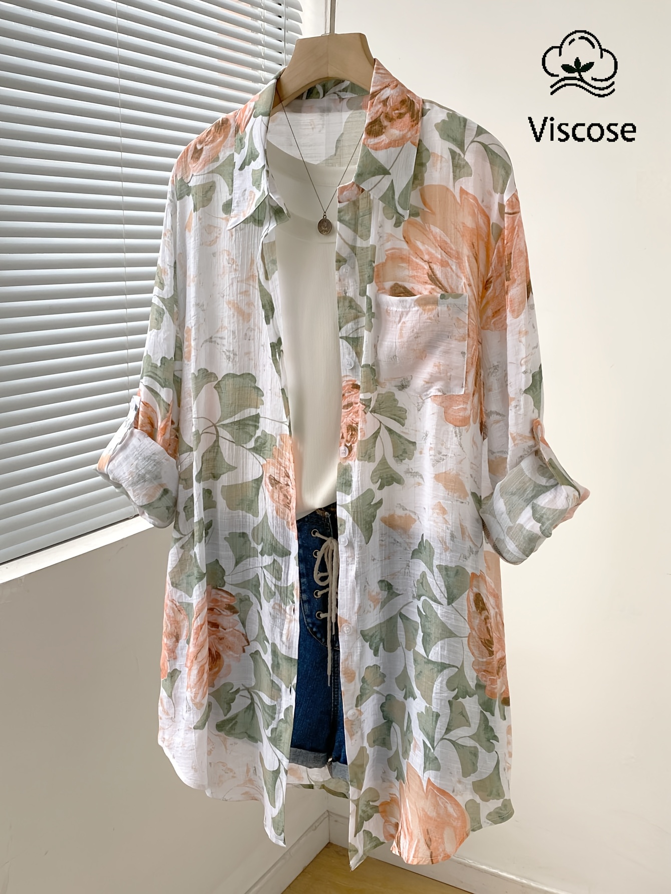 elegant   length womens blouse lightweight single breasted cardigan outerwear casual long sleeved top for tall women with floral print