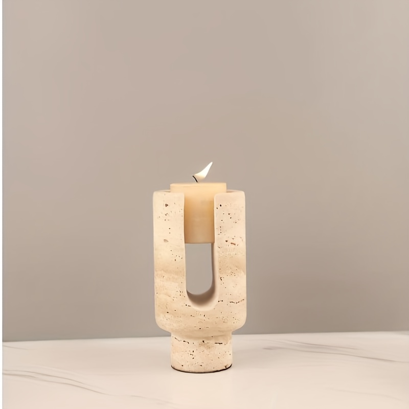 Natural Yellow Travertine Geometric Candlestick, Home Atmosphere Ornament