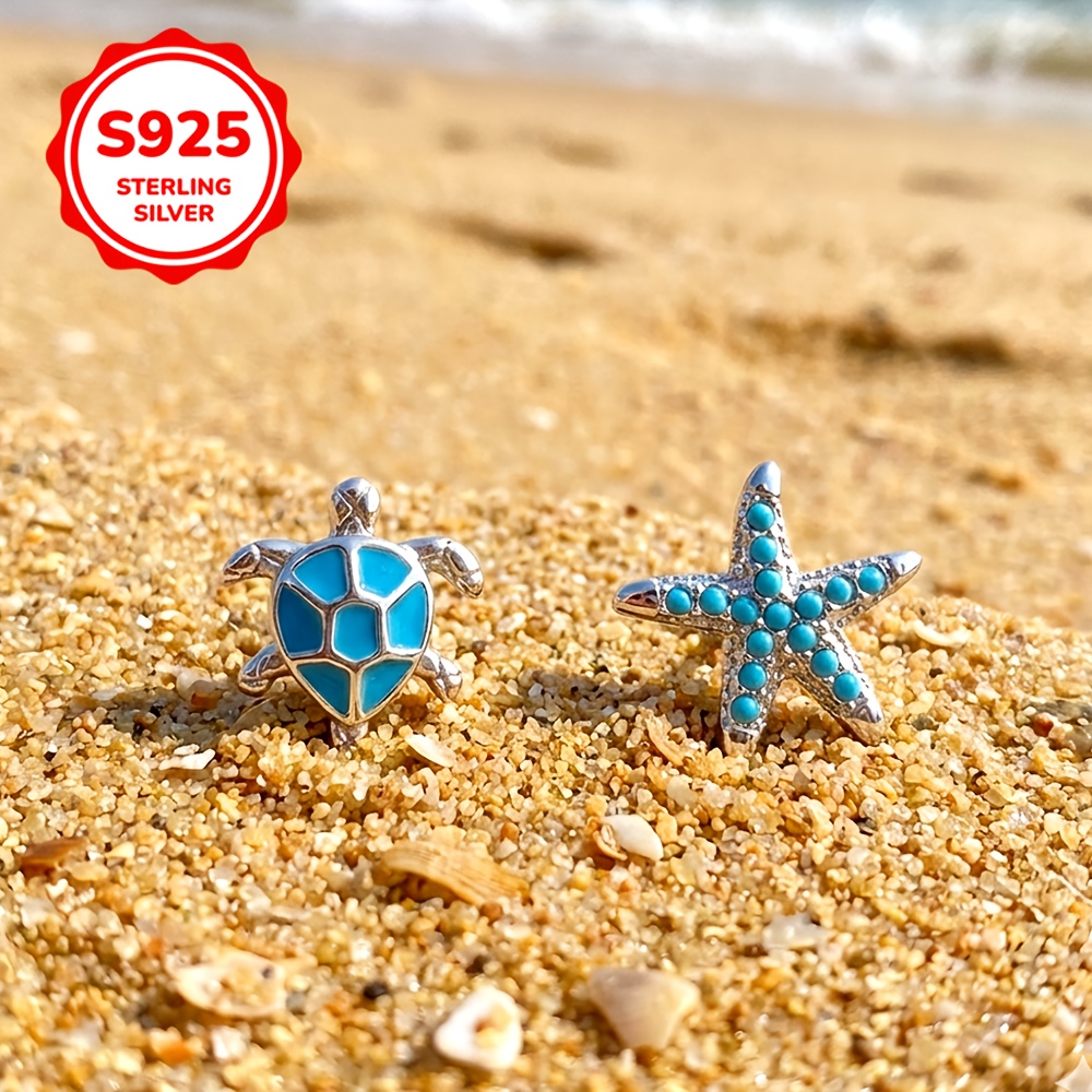 Women's Sea Turtle & Starfish Earrings, Cute Ocean Vibe