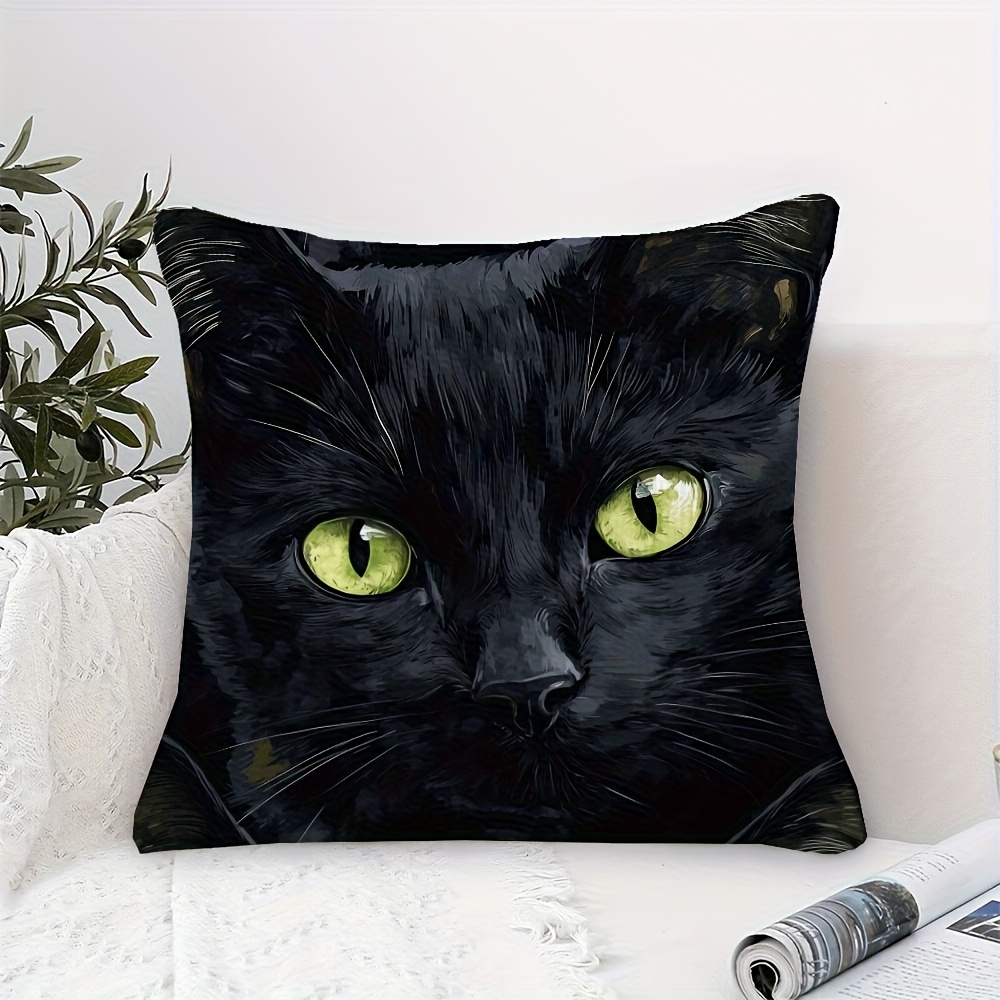 TEMU 1 housse de coussin ultra-douce 18x18 pouces - aux yeux verts, impression recto, fermeture éclair, lavable en machine, style contemporain pour