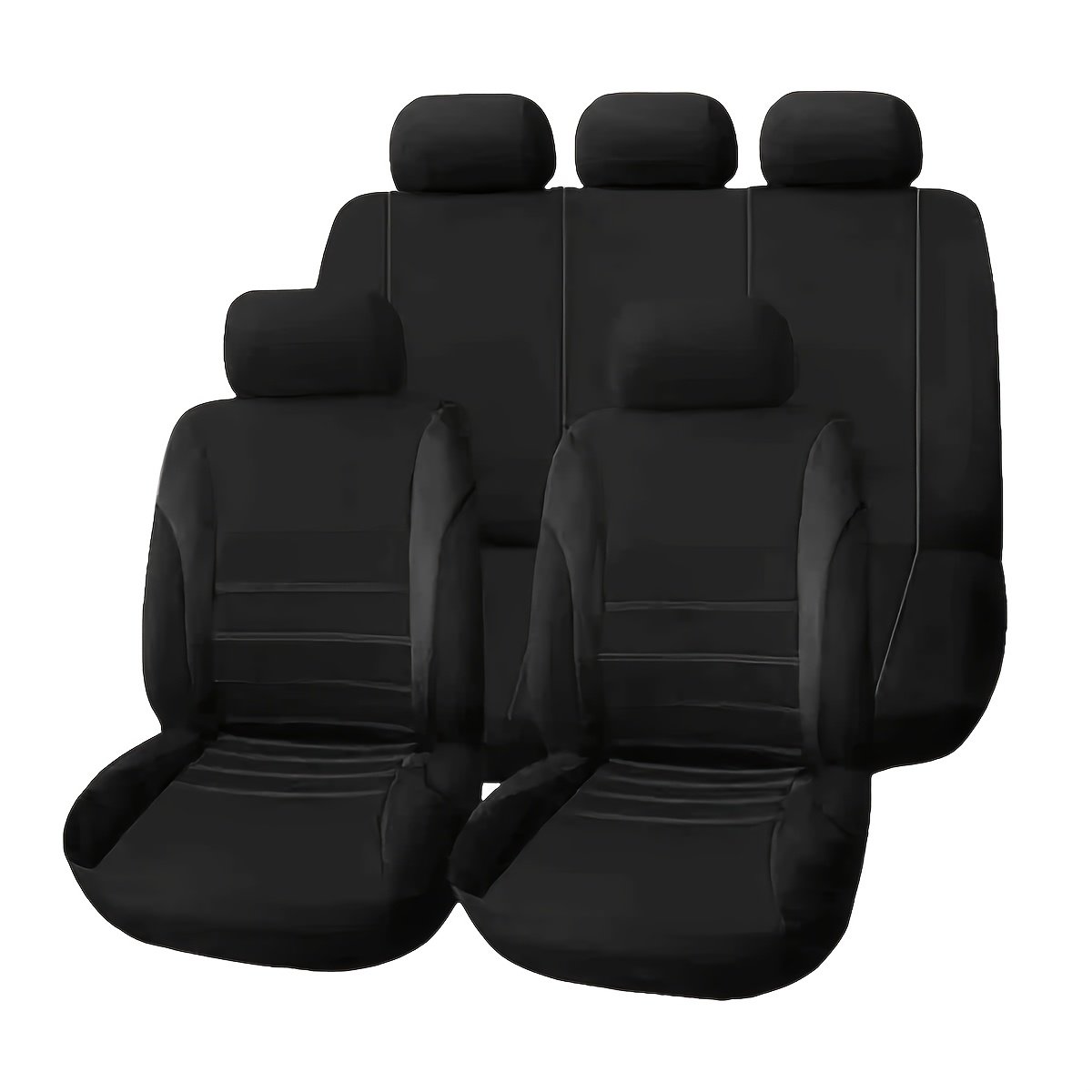 E-shop Klassische schwarze Universal-Autositzbezüge mit Nähdesign, inkl. 2 Vordersitzbezüge + 1 Rücksitzlehnenbezug + 1 Rücksitzkissenbezug + 5