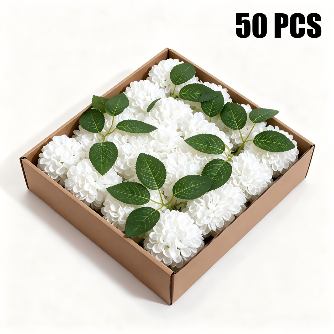Image of 50pcs White Faux Foam Flower Fake Dahlia Chrysanthemum Flower Bride Wedding Bride Bouquet Centerpiece Decoration Party Decoration ()