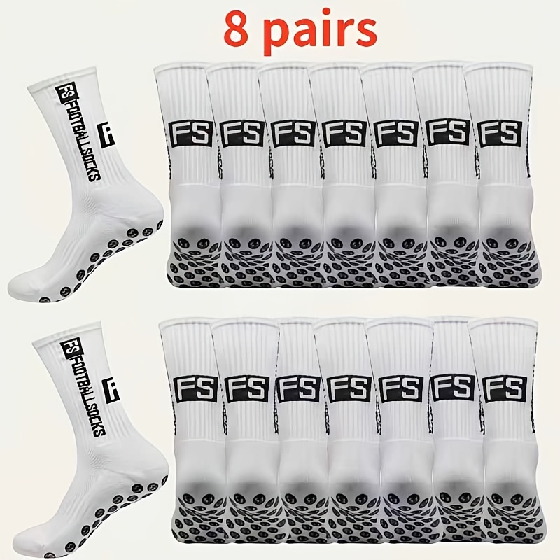 TEMU 8-pair Professional Anti-slip Sports Socks, Wear-resistant, Versatile, Soft, Trendy Fs Letter Print Soccer Socks, Gym Socks, Running Socks,