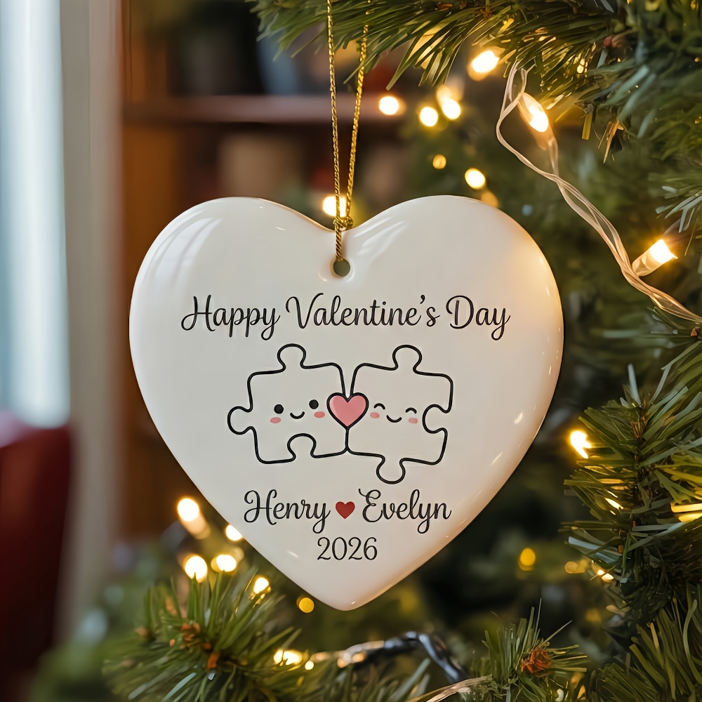TEMU 2026 Personalized Couple Valentines Day Ornament | Custom Engraved Ceramic Keepsake For Couples, , Engaged, Romantic Gift For Anniversary Home
